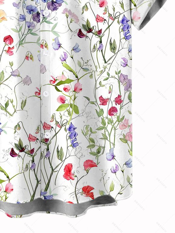 Chemise de vacances pour homme, chemise boutonnée à imprimé floral coloré - Blanc 3XL