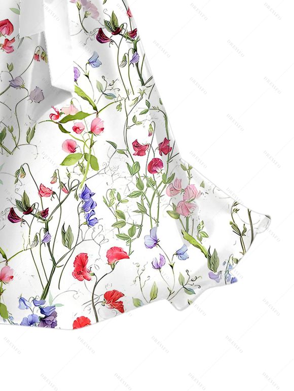 Robe de vacances à imprimé floral coloré, décolleté cache-cœur en V et ceinture - Blanc XXL | US 14