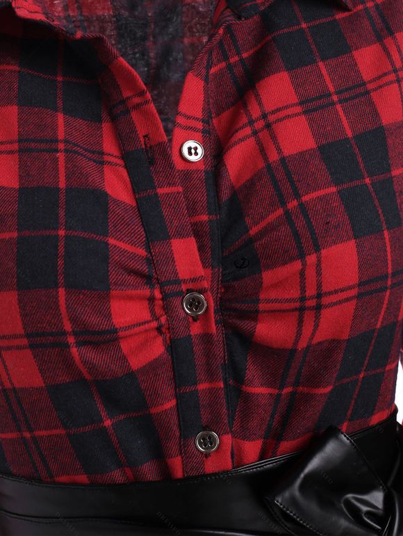 Winter Outfit Plaid Belted Roll Tab Sleeve Handkerchief Dress and Earrings Boot Set - Rouge Vineux S | US 4