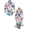 Vacation Couple Outfit Ombre Coconut Tree Print Belt Dress and Shirt Set - Rose S | US 4