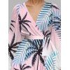 Robe de vacances à imprimé ombré de feuilles de cocotier, robe cache-cœur à ceinture. - Rose XXL | US 14