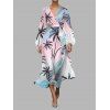 Robe de vacances à imprimé ombré de feuilles de cocotier, robe cache-cœur à ceinture. - Rose XXL | US 14