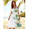 Robe de vacances à imprimé floral et feuilles, décolleté cache-cœur en V et ceinture - Blanc XXL | US 14