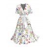 Robe de vacances à imprimé floral coloré, décolleté cache-cœur en V et ceinture - Blanc XXL | US 14