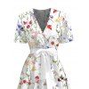 Robe de vacances à imprimé floral coloré, décolleté cache-cœur en V et ceinture - Blanc XXL | US 14