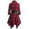 Winter Outfit Plaid Belted Roll Tab Sleeve Handkerchief Dress and Earrings Boot Set - Rouge Vineux S | US 4