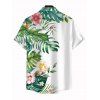 Vacation Couple Outfit Leaf Floral Print Surplice Belt Dress and Shirt Set - Blanc S | US 4
