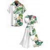 Vacation Couple Outfit Leaf Floral Print Surplice Belt Dress and Shirt Set - Blanc S | US 4