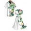 Vacation Couple Outfit Leaf Floral Print Surplice Belt Dress and Shirt Set - Blanc S | US 4