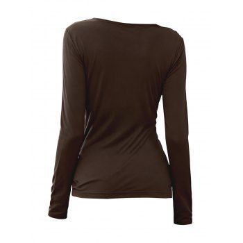 Solid Color Top Plunge Neck Buckle Surplice Long Sleeve Top