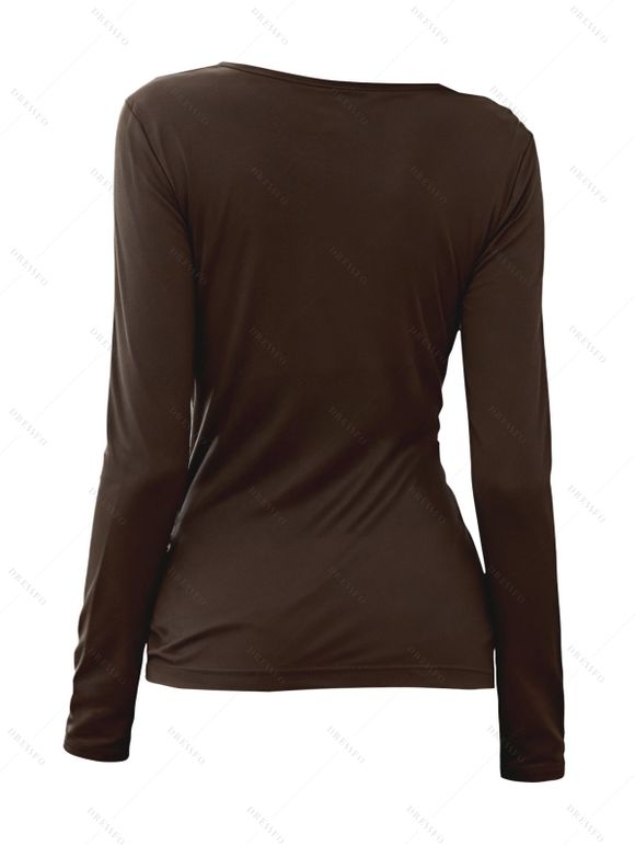 Haut uni à décolleté plongeant et à boucle cache-cœur, manches longues - Café profond L | US 8-10