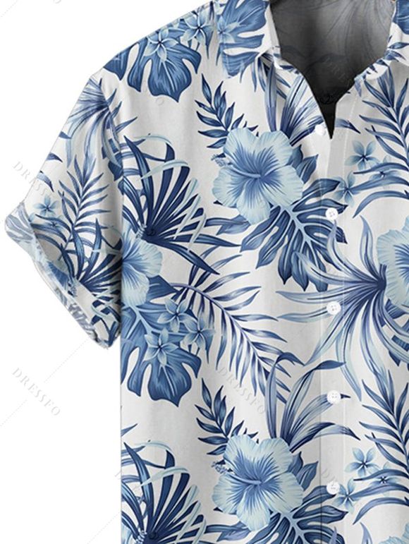 Vacation Couple Outfit Outfit Tropical Flower Print Ruched Bottom Swimwear and Shirt Set - Bleu profond S | US 4