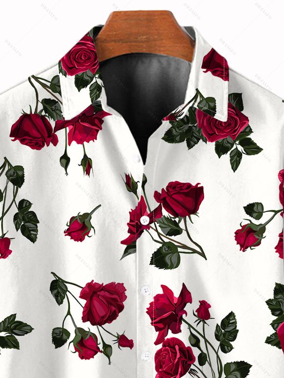 Vacation Couple Outfit Rose Print Crossover Swimwear Set and Shirt Set - Blanc S | US 4