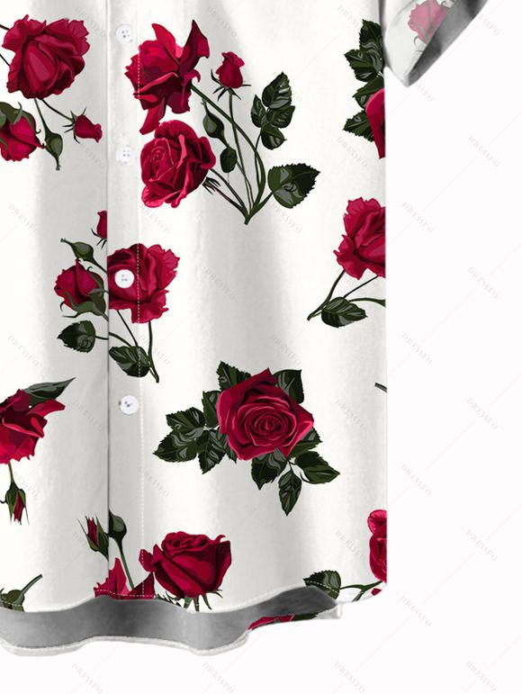 Vacation Couple Outfit Rose Print Crossover Swimwear Set and Shirt Set - Blanc S | US 4