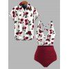 Vacation Couple Outfit Rose Print Crossover Swimwear Set and Shirt Set - Blanc S | US 4
