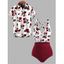 Vacation Couple Outfit Rose Print Crossover Swimwear Set and Shirt Set - Blanc S | US 4