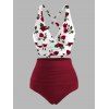 Vacation Couple Outfit Rose Print Crossover Swimwear Set and Shirt Set - Blanc S | US 4