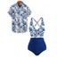 Vacation Couple Outfit Outfit Tropical Flower Print Ruched Bottom Swimwear and Shirt Set - Bleu profond S | US 4