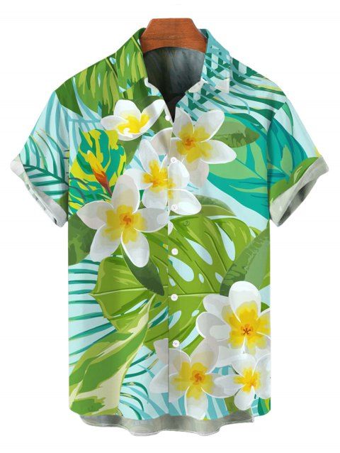 Chemise de vacances pour homme, imprimé feuilles tropicales de frangipanier, boutonnée