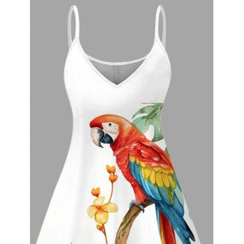 Vacation Dress Parrot Floral Leaf Print Spaghetti Strap Dress