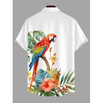 Vacation Couple Outfit Parrot Floral Leaf Print Spaghetti Strap Dress and Shirt Set