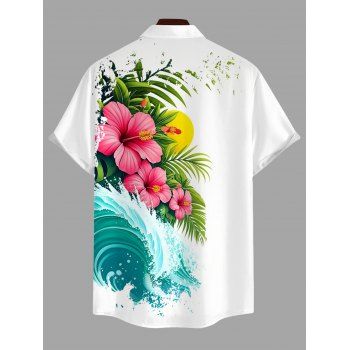 Vacation Couple Outfit Hibiscus Floral Leaf Wave Print Dress and Shirt Set