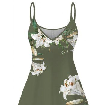 Vacation Dress Lily Floral Leaf Print Spaghetti Strap Dress
