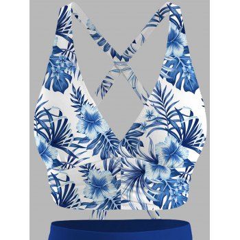 Beach Swimwear Set Tropical Floral Leaf Print Top Ruched Bottom Swimsuit