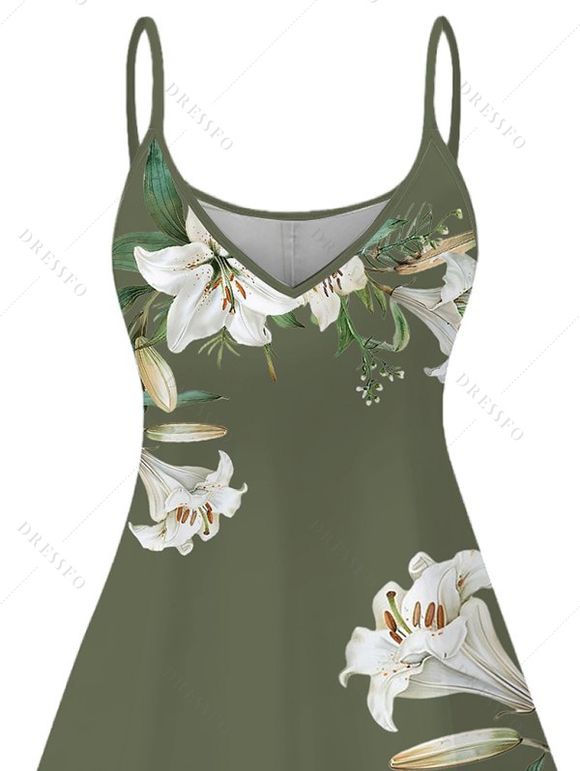 Robe de vacances à imprimé floral Lily et bretelles spaghetti - Vert Armée XXXXXL | US 20