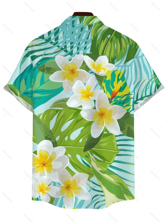 Vacation Couple Outfit Frangipani Tropical Leaf Print Belt Dress and Shirt Set - Vert clair S | US 4