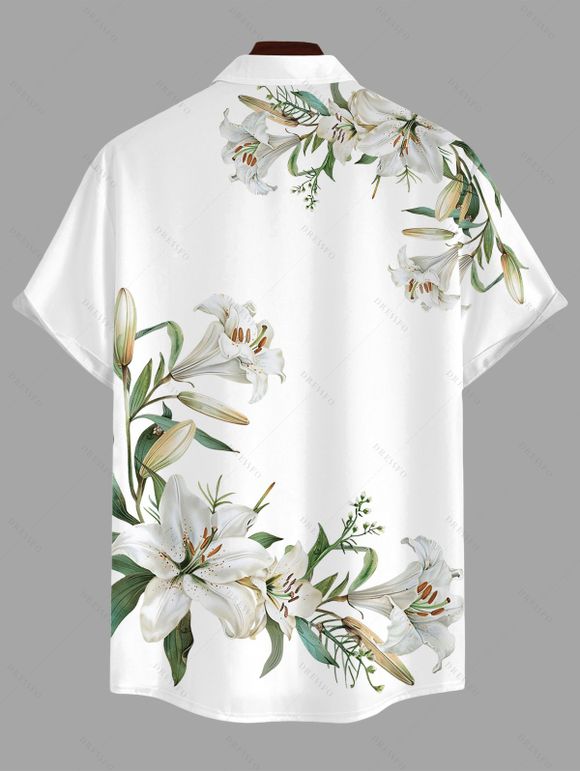 Vacation Couple Outfit Lily Floral Leaf Print Spaghetti Strap Dress and Shirt Set - Vert Armée S | US 4