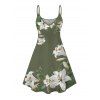 Vacation Couple Outfit Lily Floral Leaf Print Spaghetti Strap Dress and Shirt Set - Vert Armée S | US 4