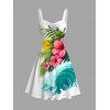 Vacation Couple Outfit Hibiscus Floral Leaf Wave Print Dress and Shirt Set - Blanc S | US 4