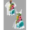Vacation Couple Outfit Hibiscus Floral Leaf Wave Print Dress and Shirt Set - Blanc S | US 4