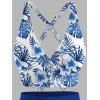 Ensemble maillot de bain de plage : haut imprimé floral tropical et bas froncé. - Bleu XL