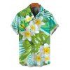 Chemise de vacances pour homme, imprimé feuilles tropicales de frangipanier, boutonnée - Vert clair 5XL