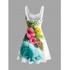 Robe de vacances à imprimé floral hibiscus et feuilles ondulées, buste froncé - Blanc XXXXXL | US 20