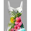 Robe de vacances à imprimé floral hibiscus et feuilles ondulées, buste froncé - Blanc XXXXXL | US 20