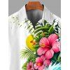 Chemise de vacances pour homme à imprimé floral d'hibiscus et de vagues, boutonnée - Blanc 5XL
