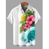 Chemise de vacances pour homme à imprimé floral d'hibiscus et de vagues, boutonnée - Blanc 5XL