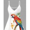 Robe de vacances à imprimé floral perroquet et feuilles, bretelles spaghetti - Blanc XXXXXL | US 20