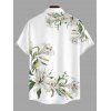 Chemise de vacances pour homme à imprimé floral lys et feuilles, boutonnée - Vert Armée 5XL