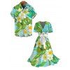 Vacation Couple Outfit Frangipani Tropical Leaf Print Belt Dress and Shirt Set - Vert clair S | US 4