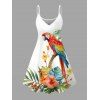 Vacation Couple Outfit Parrot Floral Leaf Print Spaghetti Strap Dress and Shirt Set - Blanc S | US 4