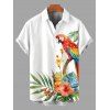 Vacation Couple Outfit Parrot Floral Leaf Print Spaghetti Strap Dress and Shirt Set - Blanc S | US 4