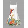 Vacation Couple Outfit Parrot Floral Leaf Print Spaghetti Strap Dress and Shirt Set - Blanc S | US 4