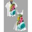 Vacation Couple Outfit Hibiscus Floral Leaf Wave Print Dress and Shirt Set - Blanc S | US 4