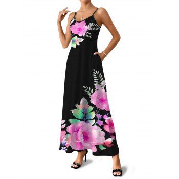 Vacation Couple Outfit Flower Leaf Print Pocket Spaghetti Strap Dress and Shirt Set