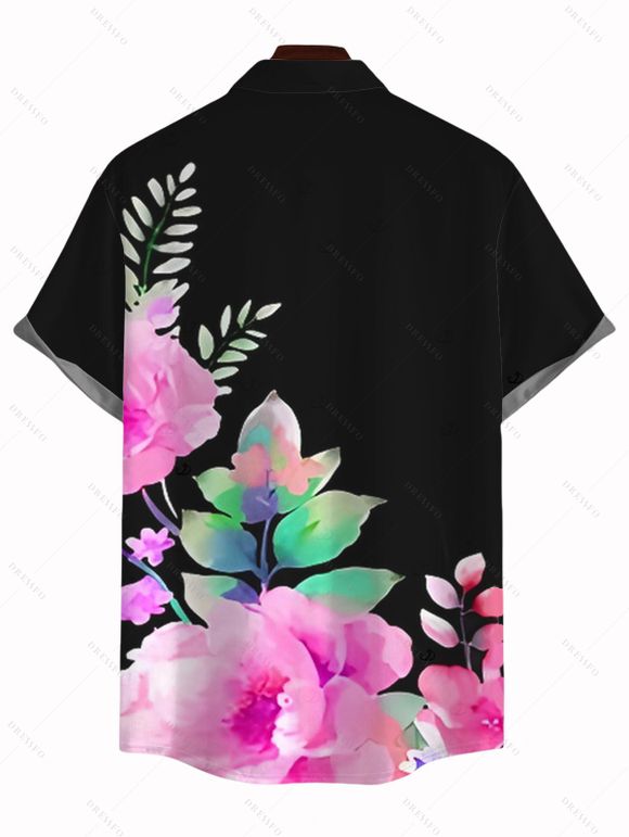 Chemise homme à imprimé floral et feuilles pour les vacances - Noir 5XL