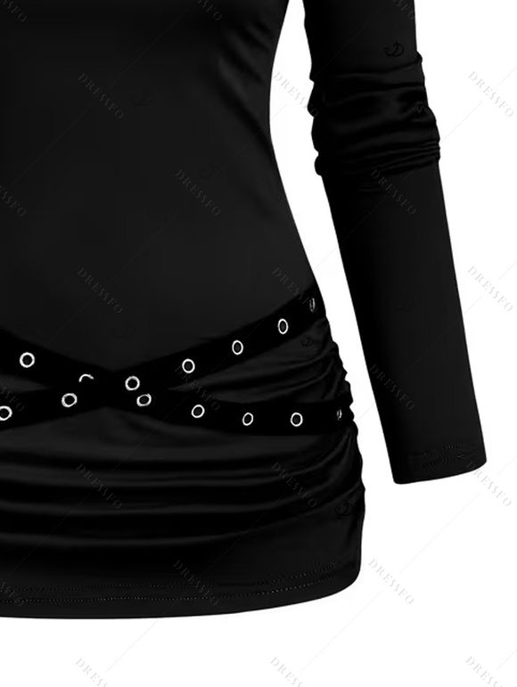 Haut à œillets et boucle croisée à manches longues uni - Noir XXL | US 14